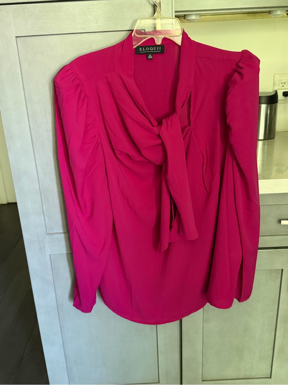 Eloquii Women's Hot Pink Tie-Neck Blouse